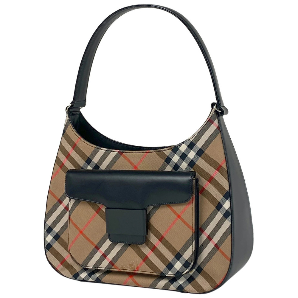 Burberry Check Shoulder Bag Hobo Canvas Beige Black
